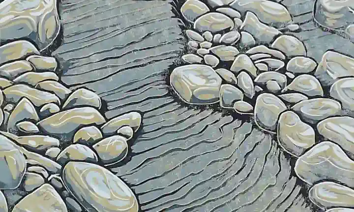 Linocut print of Kilve Beach rocks and shale