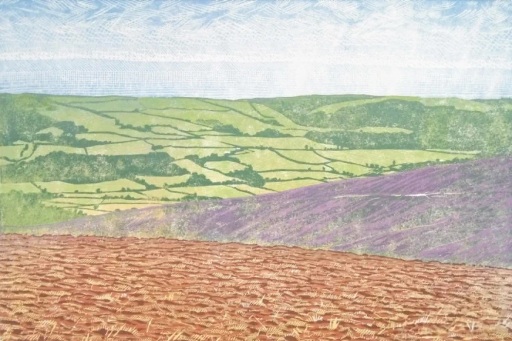 Linocut print of Exmoor